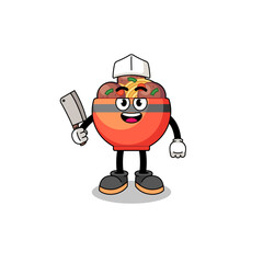 Mascot of meatball bowl as a butcher