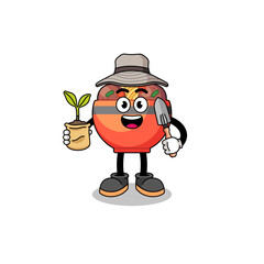 Illustration of meatball bowl cartoon holding a plant seed