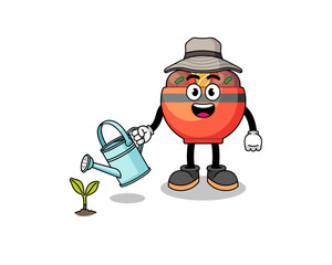 Illustration of meatball bowl cartoon watering the plant