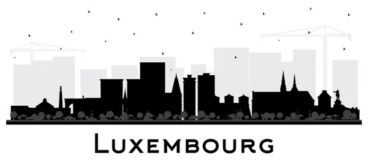 Naklejka premium Luxembourg City Skyline Silhouette with Black Buildings Isolated on White. Vector Illustration. Luxembourg Cityscape with Landmarks.