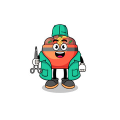 Illustration of meatball bowl mascot as a surgeon