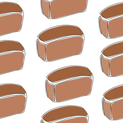 Seamless pattern. Bakery products in the style of drawing a continuous line. Sketch of a black line on a white background. Vector illustration.