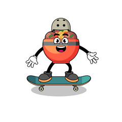 meatball bowl mascot playing a skateboard