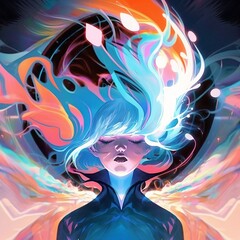 Naklejka premium Colorful Depiction of a Young Girl Meditating Generative AI