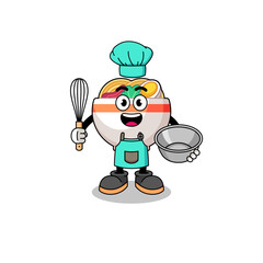 Illustration of noodle bowl as a bakery chef