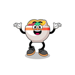 noodle bowl cartoon searching with happy gesture