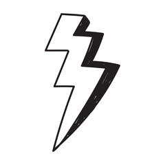 cartoon style lightning bolts and stars. Hand drawn doodles, black and white and color.