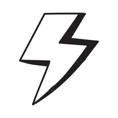 cartoon style lightning bolts and stars. Hand drawn doodles, black and white and color.