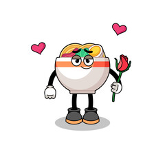 noodle bowl mascot falling in love