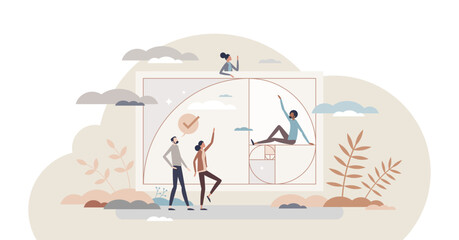 Aesthetics as beautiful shape or figure with golden ratio tiny person concept, transparent background.Elegant formation with scale balance and symmetry illustration.
