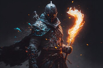swordsman with black armor created using AI Generative Technology