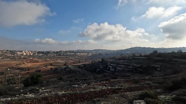 The mountains and the Jewish settlements near the settlement of Alon Shvut in Gush Etzion. winter day