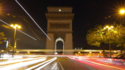 Long exposure with Arc de Triomphe at Paris France in the night