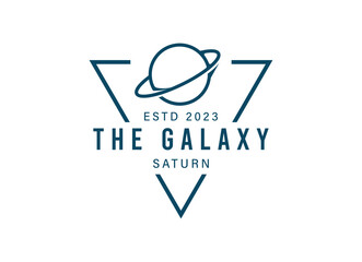 Vector logo on which an abstract image of a planet with an orbit in outer space. © AlvinStd.