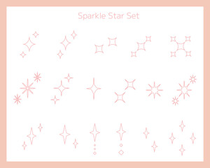 シンプルな輝く星のイラストセット　キラキラ　ピンク