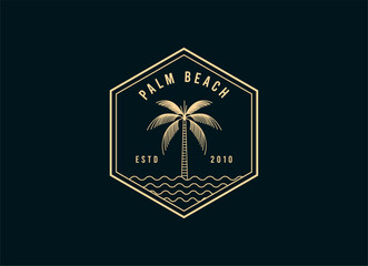 Vector logo design template with palm tree - abstract summer and vacation badge and emblem