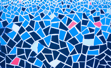 Colorful blue ceramic tiles mosaic background