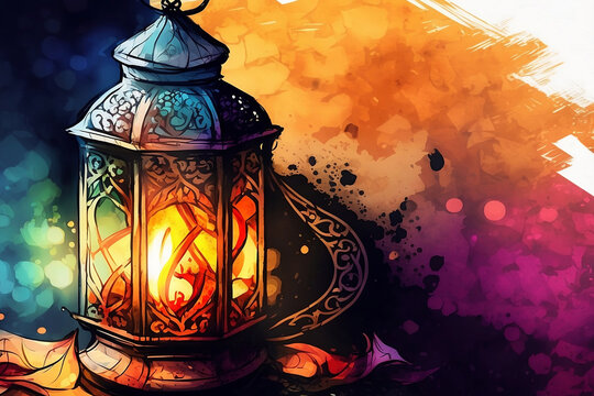 Islamic lantern background. Ramadan lantern wallpaper. Ai generated