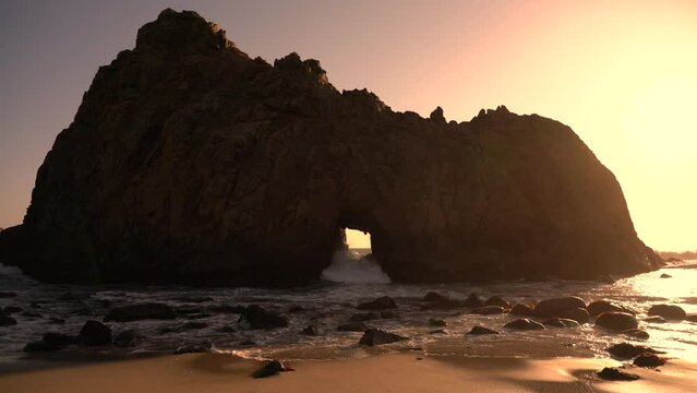 Big Sur Pfeiffer Beach Keyhole Arch Sunset California USA