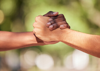Handshake, support and teamwork, sports or collaboration for team building, solidarity or unity....