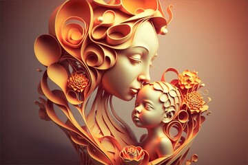 mother's day illustration 3d art .Love concept for Happy Mother's Day.Generative Ai