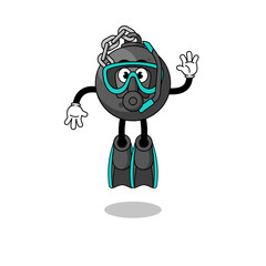 Character cartoon of wrecking ball as a diver
