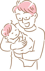 嬉しそうに赤ちゃんを抱っこする若いお父さん