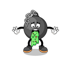 wrecking ball mascot cartoon vomiting