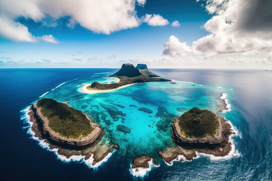 Amazing panoramic drone flight over Lord Howe Island in the Tasman Sea between Australia and New Zealand, a Pacific subtropical island. Located off the coast of Australia, New South Wales claims Lord