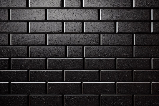  black brick wall gradient background for interior decoration. Black brick wall with red neon light with copy space. Lighting effect red color glow on brick wall background. black brick wall. 