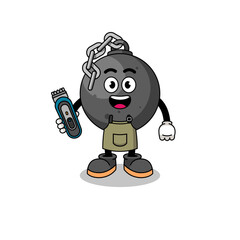 Cartoon Illustration of wrecking ball as a barber man