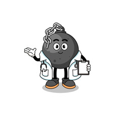 Cartoon mascot of wrecking ball doctor
