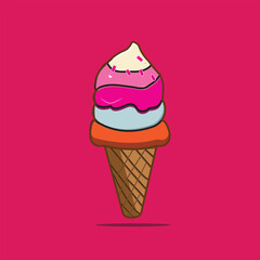 Ice cream cone vector. Ice cream scoops illustration. Ice cream cartoon art.