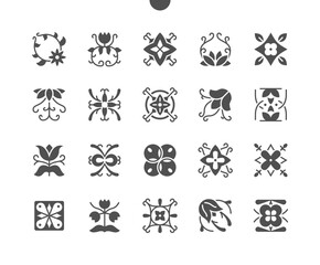 Floral design. Beauty ornament and pattern. Different types of abstract flowers. Vector Solid Icons. Simple Pictogram