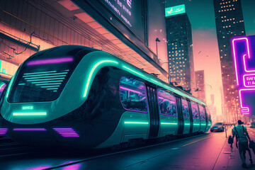 Fototapeta na wymiar Future Train Cyberpunk Style, generative ai