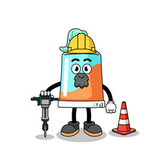 Character cartoon of toothpaste working on road construction