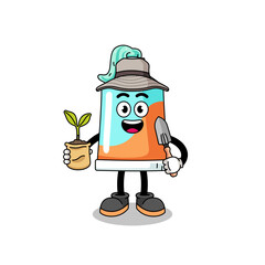 Illustration of toothpaste cartoon holding a plant seed