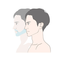 青髭の若い男性の髭脱毛ビフォーアフターイメージイラスト（横顔）