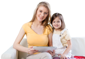 Happy Mother and daughter with tablet pc