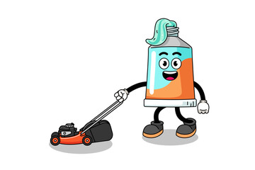 toothpaste illustration cartoon holding lawn mower