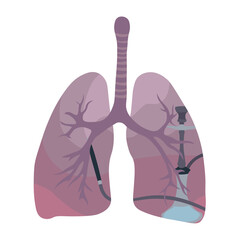 Drawn human lungs with harmful hookah on white background