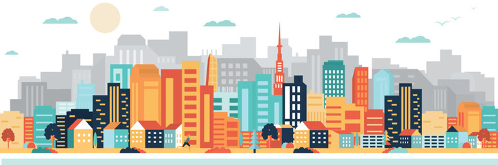 Vector poster with modern city view.  Modern metropolis.	