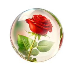 rose in glass ball , isolated on transparent background cutout , generative ai