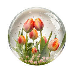 tulips in glass ball , isolated on transparent background cutout , generative ai