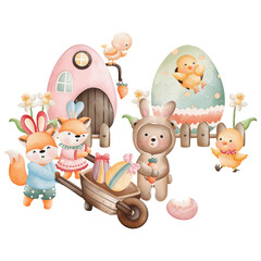 Watercolor Spring Easter Rabbit Animal, Easter Elements, Easter and Spring concept
