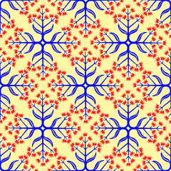 Seamless repeatable pattern. Leaves and flowers. Modern geometric Folk style. Colorful and smart graphic design. Vector EPS10. 