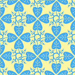 Seamless repeatable pattern. Leaves and flowers. Modern geometric Folk style. Colorful and smart graphic design. Vector EPS10. 