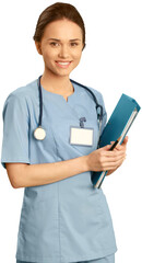 Female healthcare worker holding a clipboard