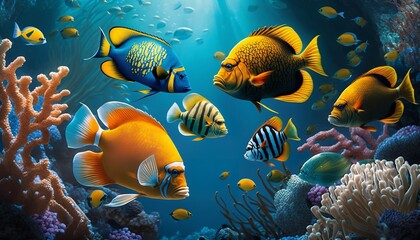 Obraz na płótnie Canvas Tropical fish swimming through a coral reef