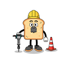 Character cartoon of bread working on road construction